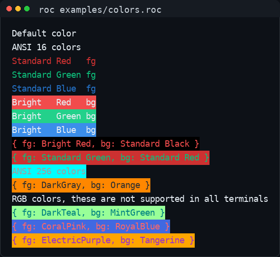 Colors rendered in a terminal