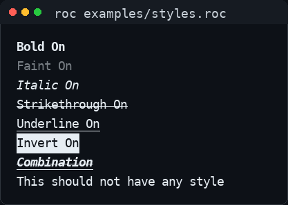 Styles rendered in a terminal